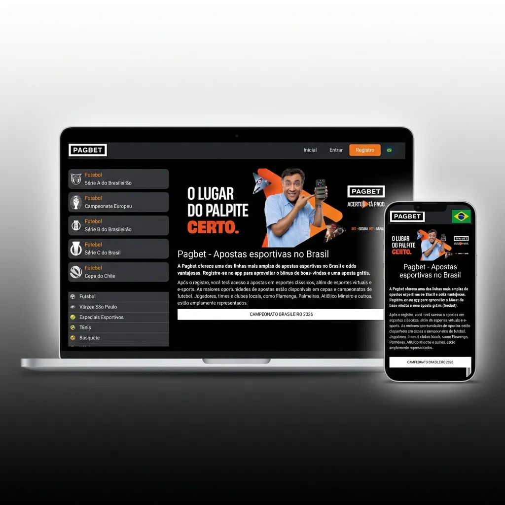 Interface do site Pagbet com menu superior de Esportes, Ao Vivo, Cassino e Promoções.