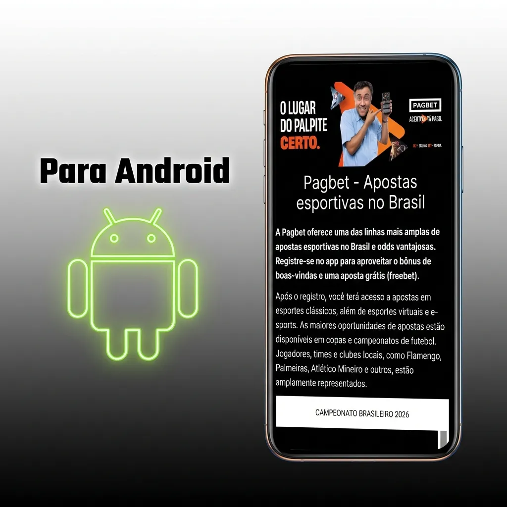 Smartphone exibindo a interface do aplicativo Pagbet para Android.